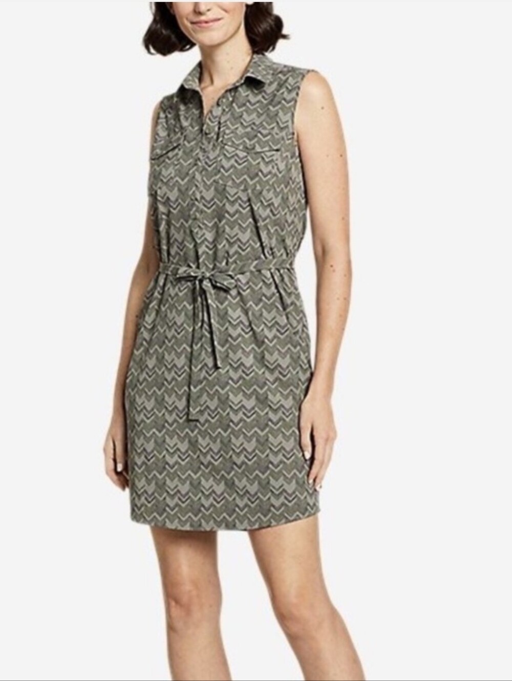 Eddie Bauer Travex Departure Sleeveless Chevron Shirt Dress Outdoor Travel XL